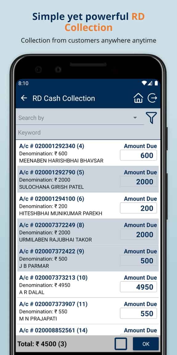 rd collection with daily and monthly collection option with receipt over SMS